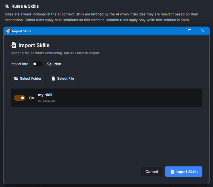 Import Skills Interface