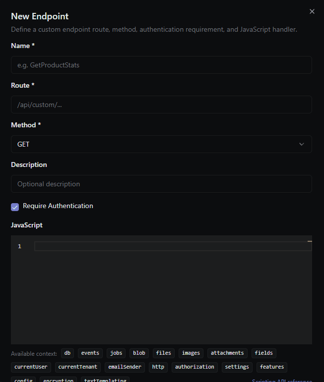Custom API endpoint configuration