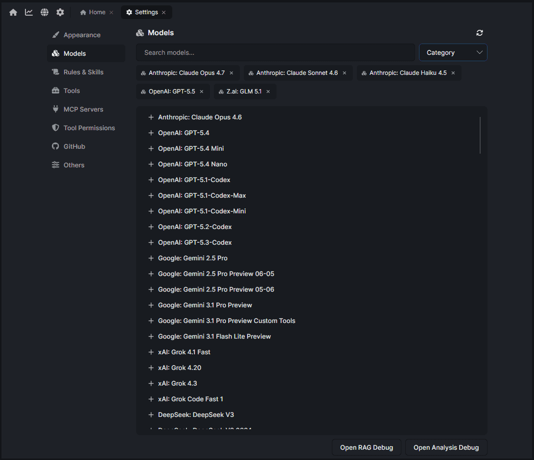 Model Settings Dashboard